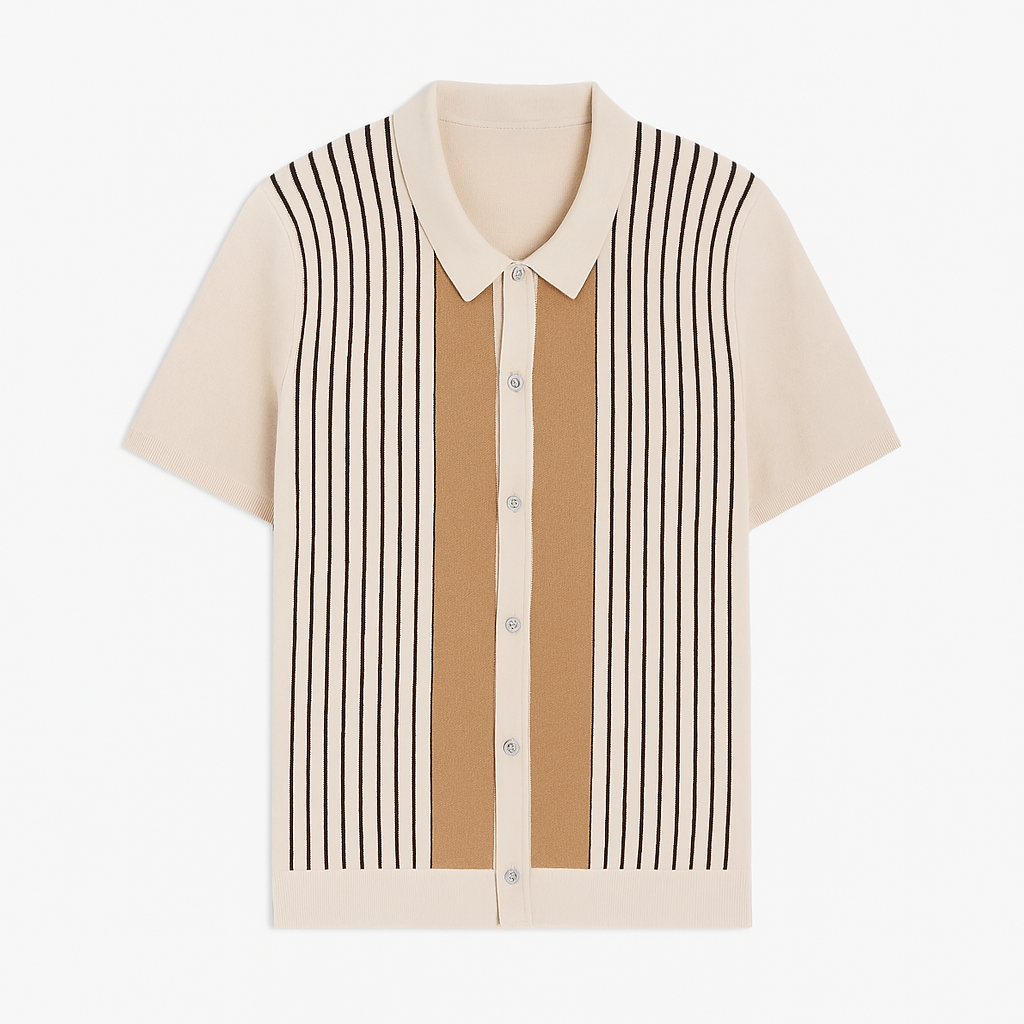 The Sandhurst Polo – Retro Cream & Caramel Stripe Shirt