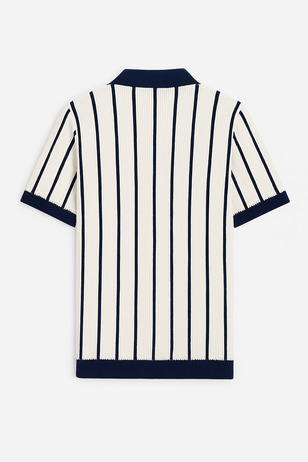 Monaco Knit Polo – Ivory & Navy Retro Vertical Stripe Shirt