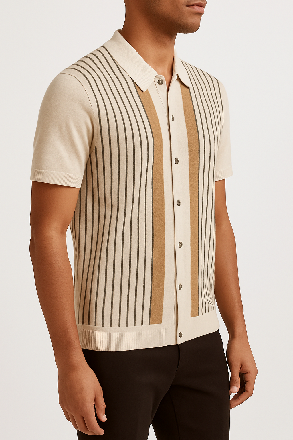 The Sandhurst Polo – Retro Cream & Caramel Stripe Shirt